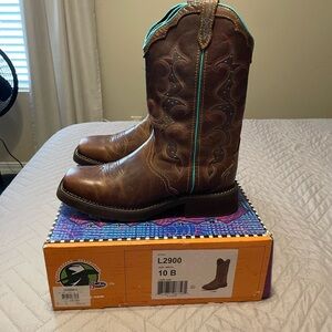 Justin Boots Brown and Teal Heeled Boots
